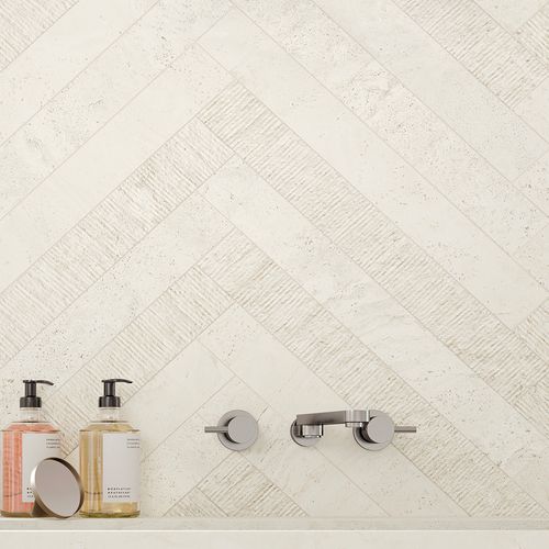 Porcelanato Unique Travertine White Ruled R 7,5x60 cm