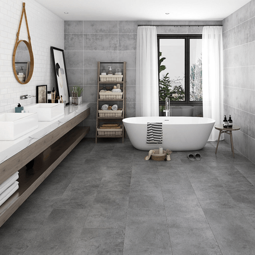 Piso Vinílico SPC Concrete Black 610x305x5mm+1mm