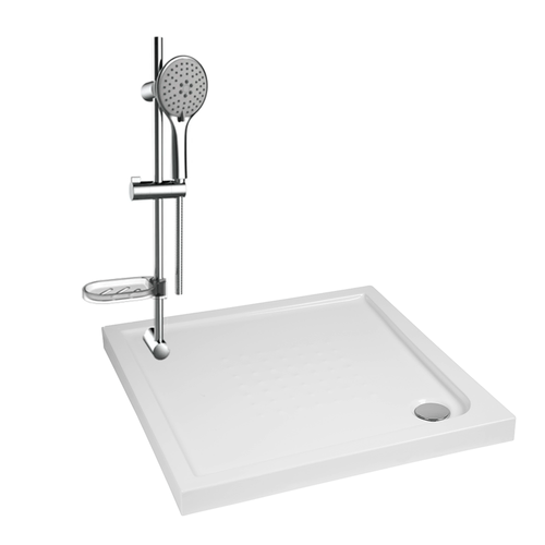 Receptáculo de Acrílico Blanco y Set de Ducha con Barra