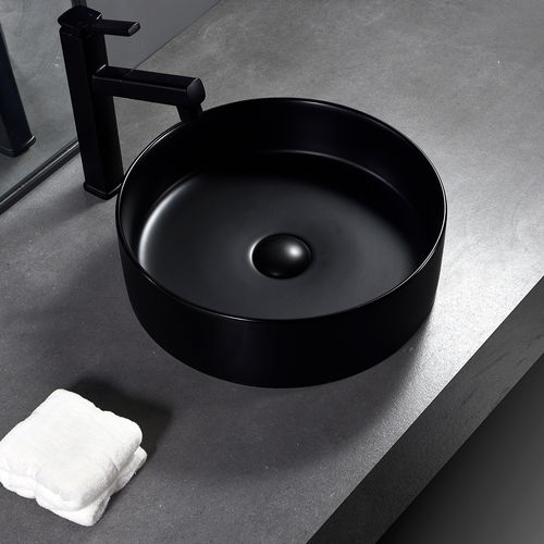 Lavamanos de Apoyo Negro Mate y Grifo de Lavamanos Alto