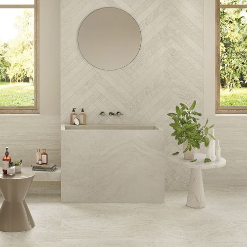 Porcelanato Unique Travertine White Ruled R 60X120 cm