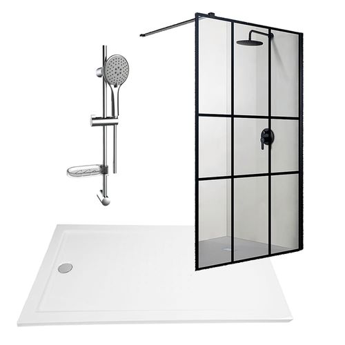 Kit Mampara de Ducha y Receptáculo Neubad con Set de Ducha Paini
