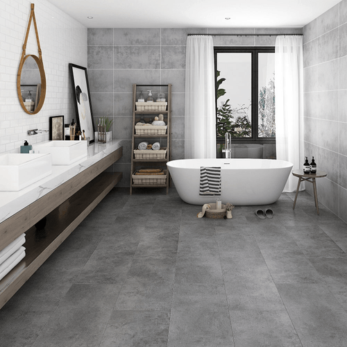 Piso Vinílico SPC Concrete Black 610x305x5mm+1mm